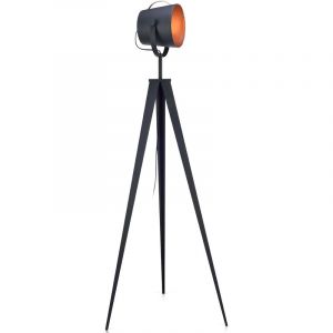 Lampadaire industriel tr&eacute;pied en m&eacute;tal - Teamson Home - Noir/Rose dor&eacute; - LED - Contemporain/Design