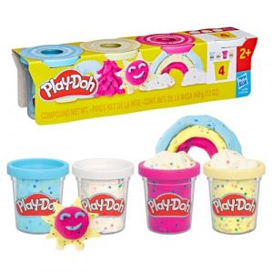 Play-Doh Pack de 4 Pots de pâte à Modeler confettis, Activité Manuelle et Créations Multicolore, Pour Filles et Garçons à Partir de 2 Ans