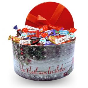Boite à chapeau décor Noël garnie de 80 chocolats Kinder, Daim, Milka & Célébrations | Idéal à partager en famille