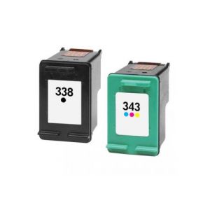 Pack 2 cartouc s d'encre N° 338 XL Noir et N° 343 XL Couleur Grande Capacité pour imprimante HP Officejet 7410