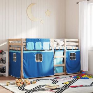 VidaXL Lit superposé avec rideaux bleu 90x190 cm bois pin massif, lit, cadre de lit, lit superposé bas, meuble de chambre à coucher