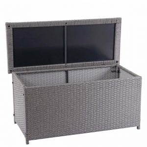 D&eacute;coshop26 Coffre de rangement pour jardin en polyrotin gris avec roulettes rangement coussins 63 par 135 par 52 320L