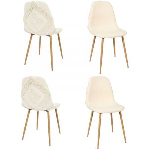 The home deco factory Lot De 4 Chaises Faro Tissu Et Pieds Métal Imitation Bois - Beige