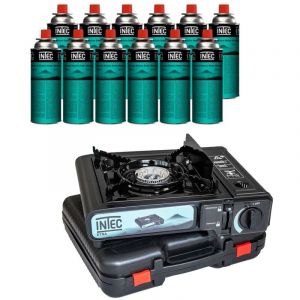 Intec Réchaud gaz portable 2200 W + 12 Cartouches gaz butane Camping Road trips Piezo Mallette Etna