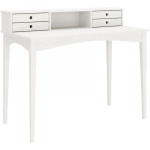 Bureau MILANO en pin massif avec 4 tiroirs et 1 niche, lasuré blanc