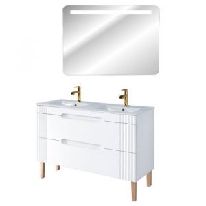 AC-Déco Meuble vasque à encastrer 120 cm à poser + miroir LED Oceanie White