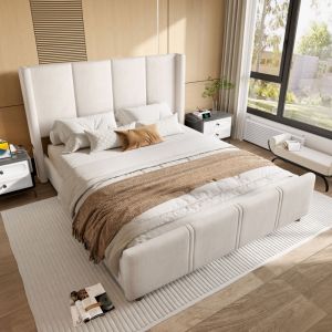 Lits adultes 160 x 200 cm, velours, lits doubles sans matelas, USB, structure stable, design moderne, beige