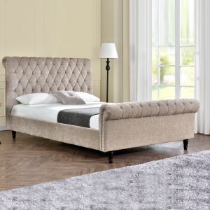 Image de LesTendances Lit moderne tête de lit haute capitonnée tissu beige Kapy 140