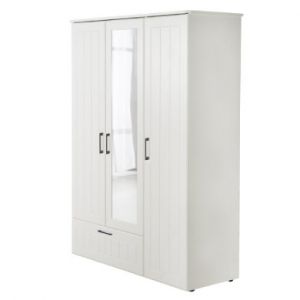 Image de Roba Armoire -Sylt- 3 portes, incl. miroir, tiroir, tringle à vêtements et 5 tablettes, avec fraisage décoratif