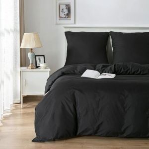 Housse de Couette - Parure de Lit - Couette 135x200cm + 1 Taies d'Oreiller 80x80cm - Noir