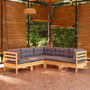 VidaXL Salon de jardin 5 pcs avec coussins gris Bois de pin solide