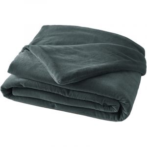 HARRIS - Chemin de Lit 90x200cm Velours de Coton Coloris Ardoise - Altobuy