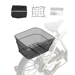 VEVOR Panier Arrière de Vélo Treillis Métallique, 390x310x210 mm, Capacité de Charge 22 kg, avec Filet, Housse Imperméable, Compatible avec la Plupart Porte-bagage Arrière Vélo, Outils Montage Inclus