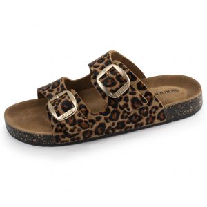 Isotoner Mules Sandales Femme Double Bride cuir Léopard