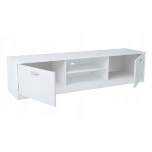 Meuble TV Blanc - Banc TV, Table TV avec 2 portes et 2 étagères - 160 x 41 x 36 cm
