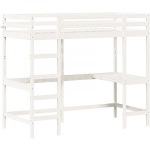 Image de VidaXL Lit superposé avec bureau blanc 100x200 cm bois de pin massif