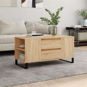 VidaXL Table Basse, Table d'Appoint avec 4 Compartiments et 2 Tiroirs, Bout de Canapé avec Pieds Salle de Séjour, Moderne, Chêne Sonoma Bois d'Ingénierie