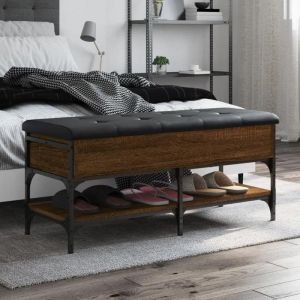 VidaXL Banc &agrave; Chaussures, Banquette de Rangement avec Si&egrave;ge, Meuble &agrave; Chaussures avec Coussin, Moderne, Ch&ecirc;ne Marron 102x42x45 cm Bois d'Ing&eacute;nierie