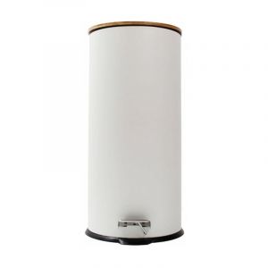 Poubelle Bois à pédale 30L Ovale - Blanc Silumen