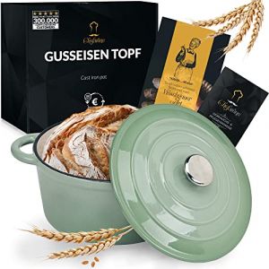 Chefarone Poêle en fonte - Casserole - Couvercle inclus - Convient à toutes les sources de chaleur - Émaillée - Verte