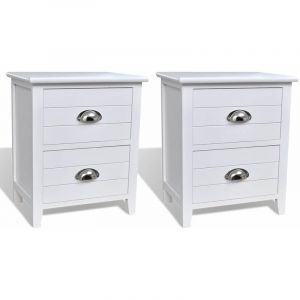 Image de Table de nuit c vet commode armoire meuble chambre 2 pcs avec 2 tiroirs blanc 1402121