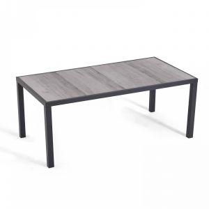 Oviala Table moderne rectangulaire en aluminium et céramique effet bois grisé - Gris