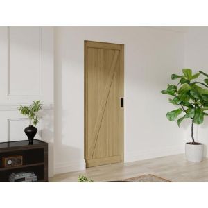 Image de Porte coulissante avec système à galandage en bois et MDF - Naturel clair - H205 x L83 cm - BALERMA