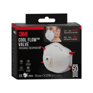 3M Masque anti-particules 8833, FFP3, avec valve Cool Flow, 2/bo&icirc;te