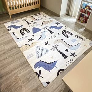 Nazar Tapis enfant dinosaure RUGS - 80x150 cm - Happy - Bleu