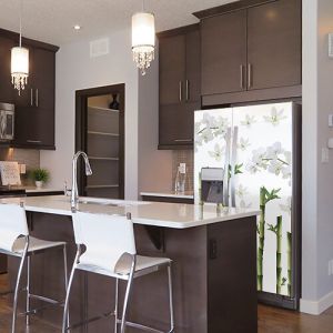 Plage Sticker réfrigérateur et lave vaisselle, bambous, orchidées et galets déco Zen, 180 cm X 100 cm