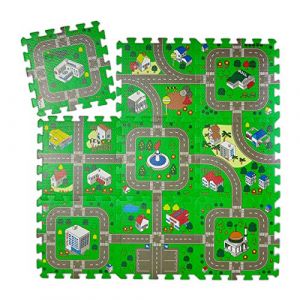 Relaxdays Tapis circuit, 9 pièces de puzzle, sans polluants, mousse eva, chambre d'enfants, l x p : 90 x 90 cm, coloré
