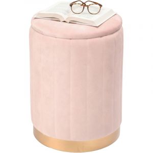 Relaxdays Tabouret en velours, tabouret avec rangement, rembourré, H x P : 42 x 32 cm, tabouret rond, salon, vieux rose