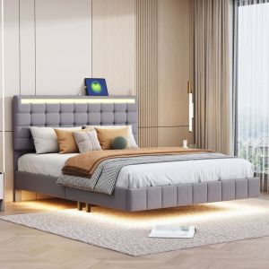 Lit 140x190 - NEXU - Flottant avec LED - Port USB - T&ecirc;te de lit r&eacute;glable