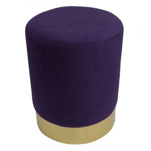 Image de Homemaison Tabouret en velours et métal doré Violet 32 x 38 cm