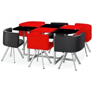 Image de Giovanni Ensemble Table de repas avec 6 chaises Design MADRID Noir & Rouge