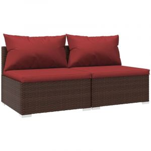 VidaXL Salon de jardin 2 pcs avec coussins R&eacute;sine tress&eacute;e Marron Marron et rouge