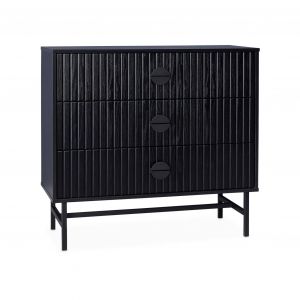 Commode 3 tiroirs effet bois rainuré noir BAZALT L 90 x P 39 x H 83cm - Noir