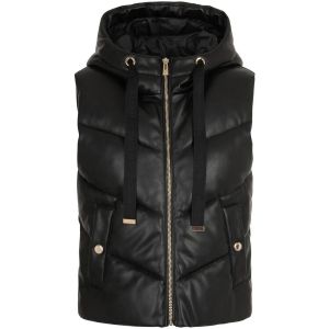Morgan Doudoune droite à capuche simili cuir noir femme - Taille 36