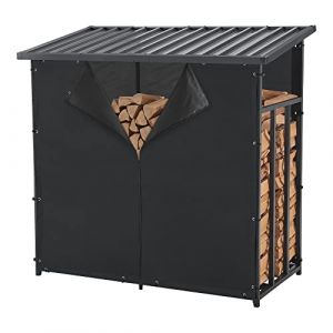 Abri-Bûches Couvert avec Housse de Protection Support Bois de Chauffage Range-Bûches pour Stockage Extérieur Acier Galvanisé Laqué Polyester Métal