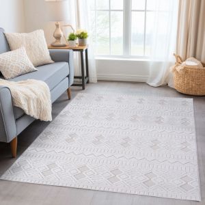 Carpetsale24 Tapis extérieurs et intérieurs 200x290 cm, 3D design vintage crème, lavable résistant aux intempéries
