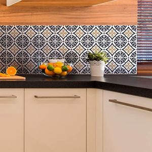 Sticker Mural Carrelage adh&eacute;sif Cuisine Salle de Bain - 9 Stickers Carreaux DE Ciment AZULEJOS FLORIANO - 9stickers10x10cm