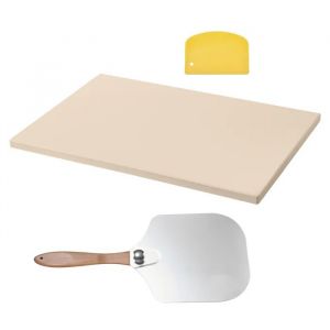 Pierre &agrave; Pizza Rectangulaire en Cordi&eacute;rite-Duoku-50,8 x 35,5 cm-Surface de Cuisson-avec Pelle en Aluminium-Epaisseur 1,5 cm