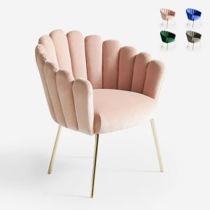 Ahd Amazing Home Design Chaise fauteuil coquillage design moderne velours pieds dor&eacute;s Calicis, Couleur: Rose