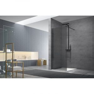 Swiss Aqua Technologies Walk-in Set Paroi de douche 77x200cm fixe en verre fumé + Bras de montage + Profilé, Noir (WI80KS-SET)