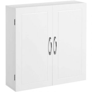 Meuble de salle de bain placard mural armoire rangement mur 2 portes avec 2 &eacute;tag&egrave;res r&eacute;glables 60 x 18 x 60 cm style scandinave nordique blanc mat
