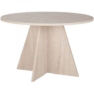 Table &agrave; manger 4 personnes ronde effet travertin - Beige - Naro