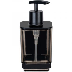 Wenko Distributeur de savon Vacuum-Loc Quadro, distributeur en plastique de 340 ml avec support en inox, fixer sans percer, noir