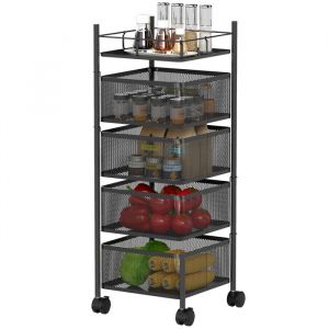 Homcom Desserte de cuisine &agrave; roulettes - 5 niveaux - 4 paniers rotatifs - &eacute;tag&egrave;re sup&eacute;rieure - 27,5 x 27,5 x 77 cm - noir