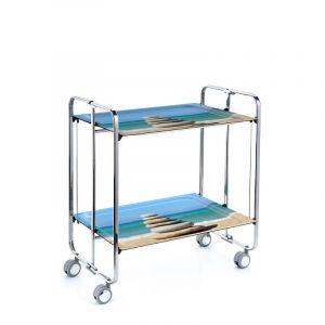 Table roulante pliante bauhaus, 2plateaux, châssis chromé Don Hierro