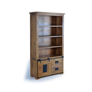 Decoration D ’ Autrefois - Bibliothèque 2 Tiroirs Bois, Fer Marron 100x40x185cm - Bois-Fer